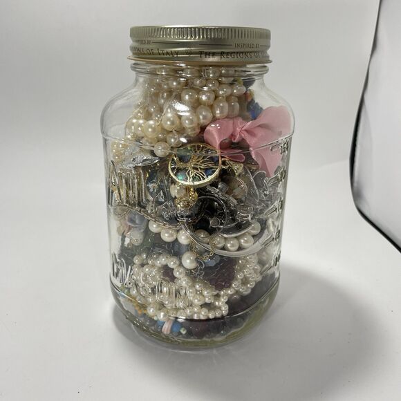 2+ Lb Ball Mason Jar Mystery Lot All Wearable Jewelry GUC Necklaces Bracelet Etc - Picture 1 of 8